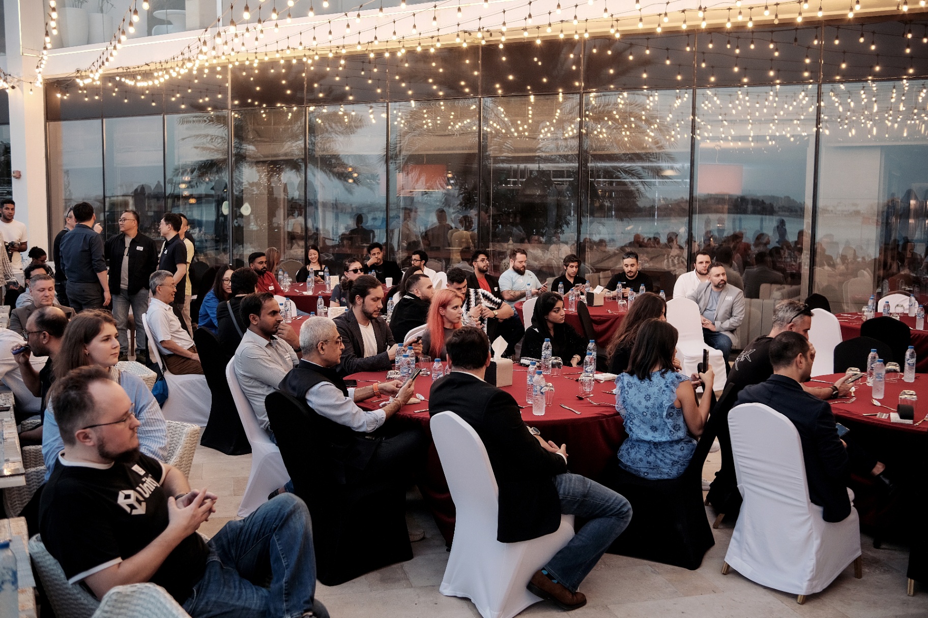 Evening session at Game Mingle Dubai under string lights
