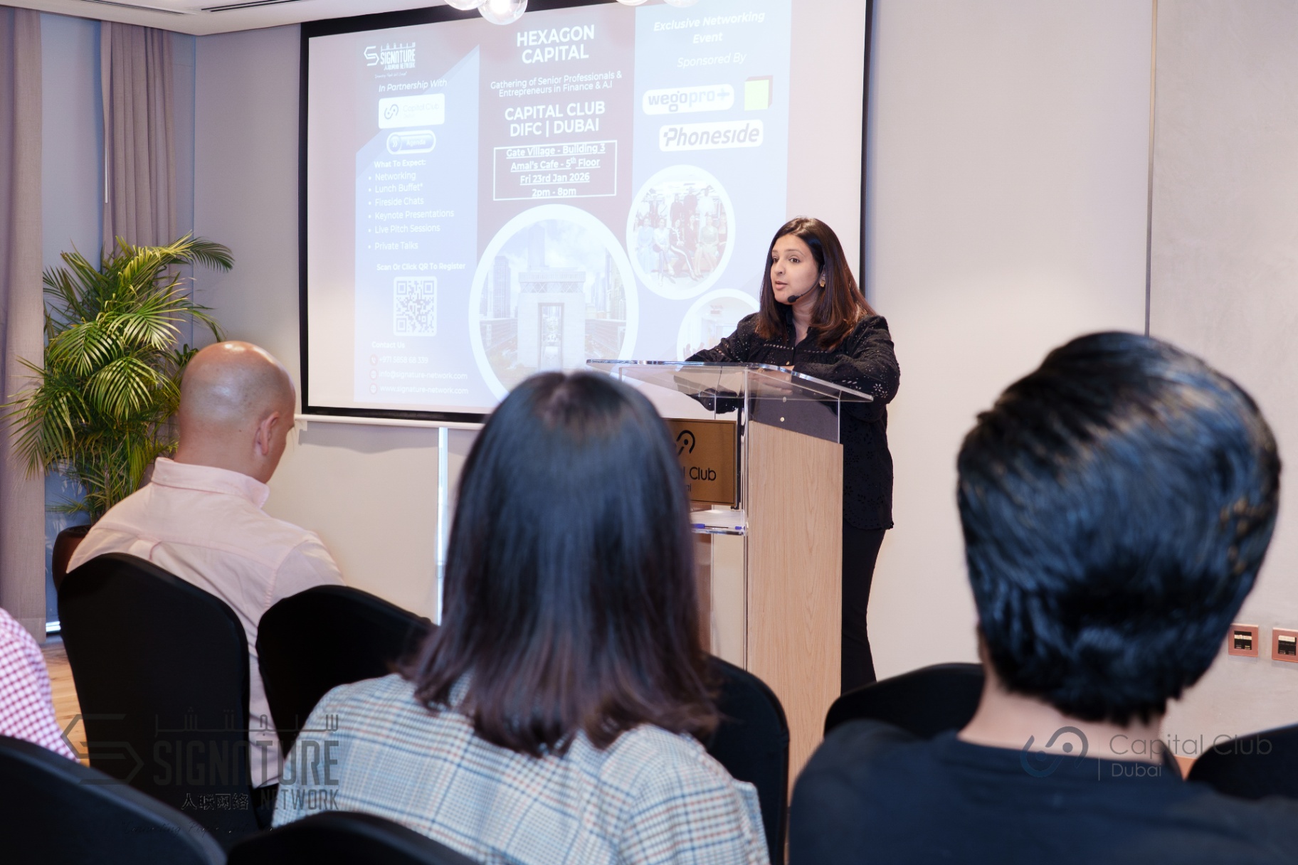 Samar at the Hexagon Capital podium in Dubai