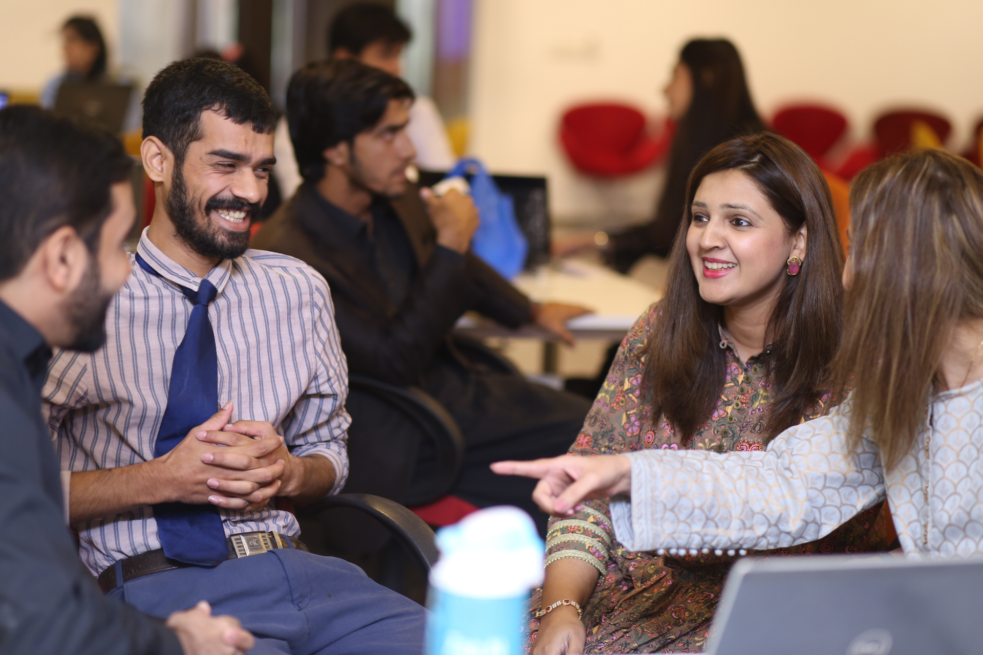 Samar in close conversation with workshop participants